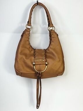 Fringe Gold and Brown Hobo Bag with Ring Accent